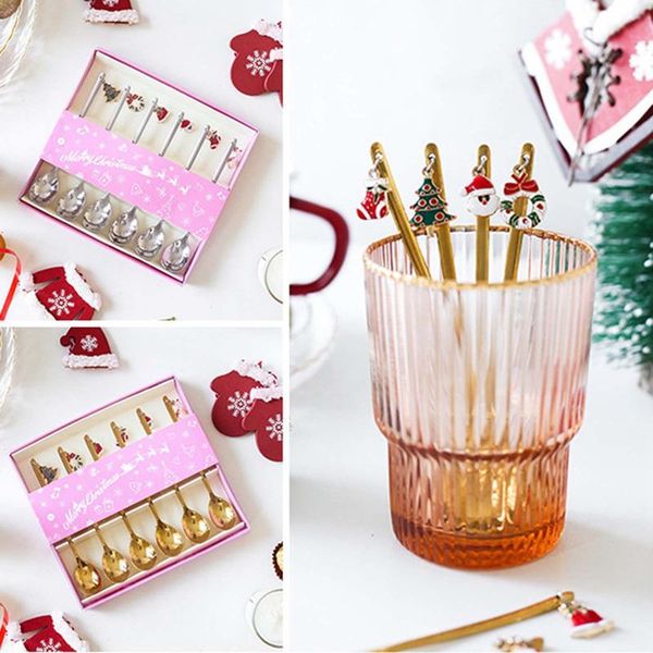 

forks 6pcs stainless steel tableware spoon christmas gift set coffee stirring