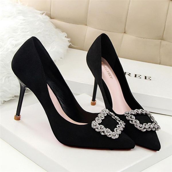 

women dress shoes fetish high heels pumps crystal rhinestone stiletto legant for woman vintage, Black