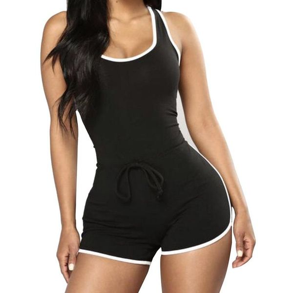

women's jumpsuits & rompers summer holiday sports running women lady sleeveless stretch drawstring playsuits jogging casual bodysuits, Black;white