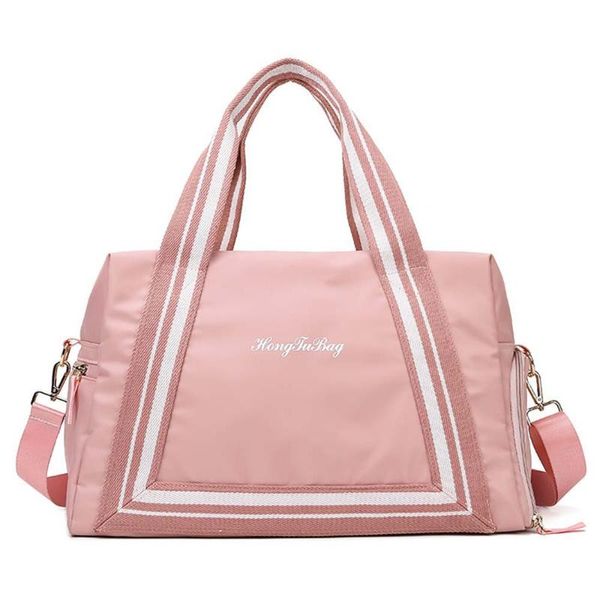 

storage bags travel fitness swimming handbag female pink stripe large capacity short distance bag dry and wet separation