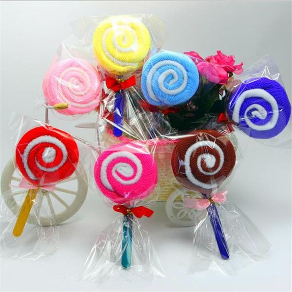 

towel 2pcs wash face mix colorful mini lollipop shape handkerchief birthday present party favor gift home textile wedding