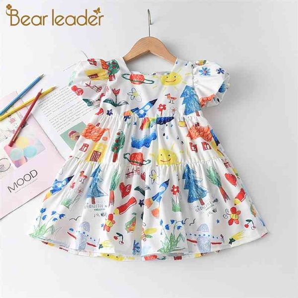 

girls cartoon print dress summer kids casual princess outfits children bowtie clothing baby costumes 3-7y 210429, Red;yellow