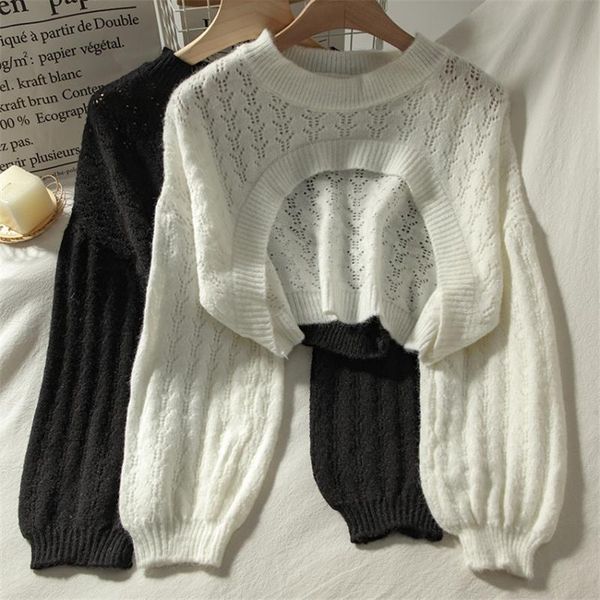 

women's sweaters women knit crop long sleeve knitted sweater female designer korean style white black knitwear chic pull femme