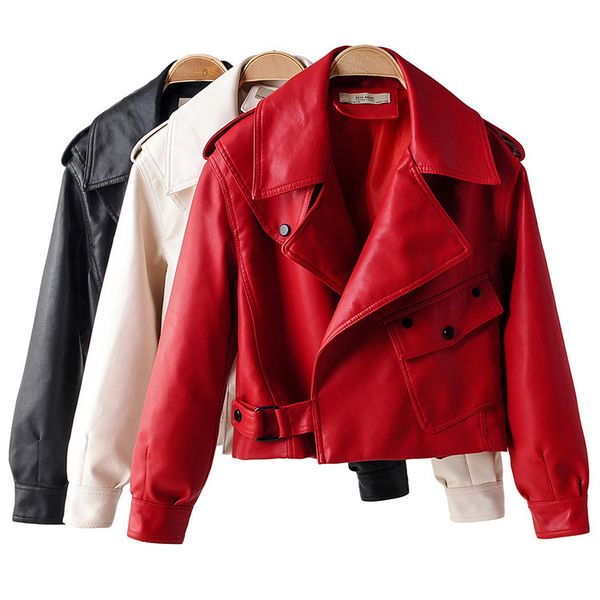 

loose lady red coat black faux leather white biker motorcycle jacket women zipper punk autumn winter 200917