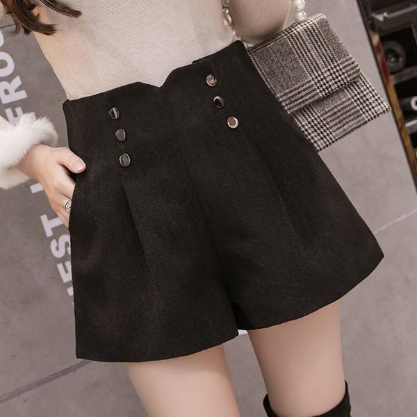 

women's shorts 2021 autumn boots thin black metal double breasted high waist wool winter women, White;black