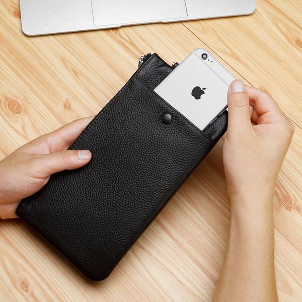 

card holders genuine leather holder men women phone wallet fashion casual wristlet clutch bag ladies for bank cards, Brown;gray