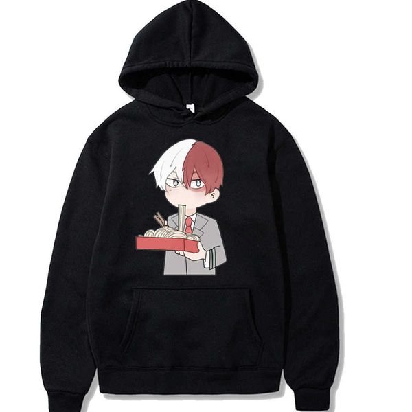 My Hero Academia Anime Manga Hoodie Newshoto Todoroki Eating Noodles Schönes lockeres Sweatshirt Herren Pullover Tops Y0804