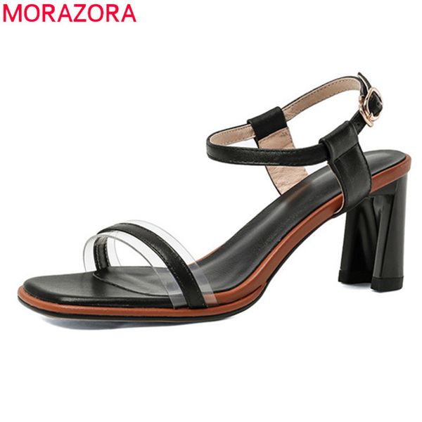 

morazora arrival summer women sandals genuine leather fashion party shoes summer black beige color high heels shoes 210506