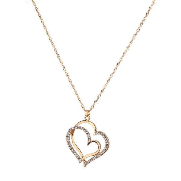 

pendant necklaces 2021 fashion wedding banquet supplies double love heart necklace inlaid crystal peach ladies jewelry y30, Silver