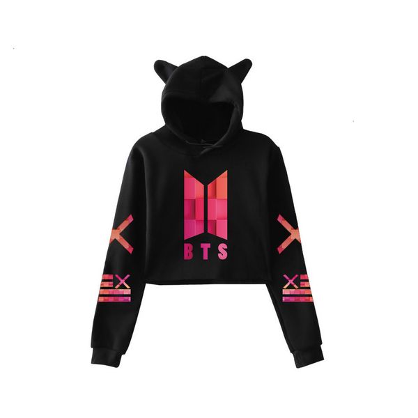 

women's hoodies sweatshirt multi color bts short printed sweater 2223, Black