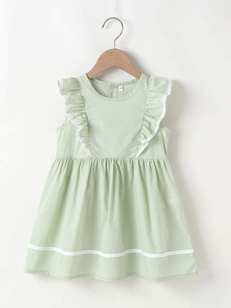 

toddler girls ruffle trim contrast tape babydoll dress she, Red;yellow