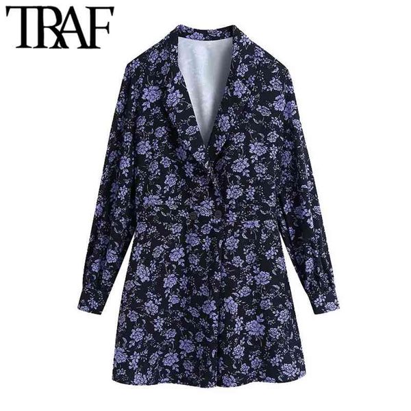 

women chic fashion with buttons floral print playsuits vintage lapel collar long sleeve female jumpsuits mujer 210507, Black;white