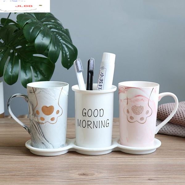 

mouth cup set ceramic couple wash bathroom kit marble pink toothbrush household tooth cylinder with handle base bath accessory