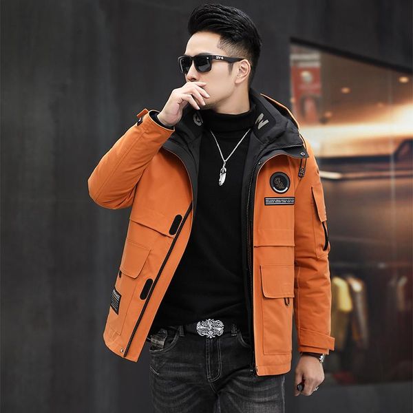 

men's leather & faux winter 2021 casual 100% real liner parkas men short hooded warm thick jackets male clothes casaco masculino gx, Black
