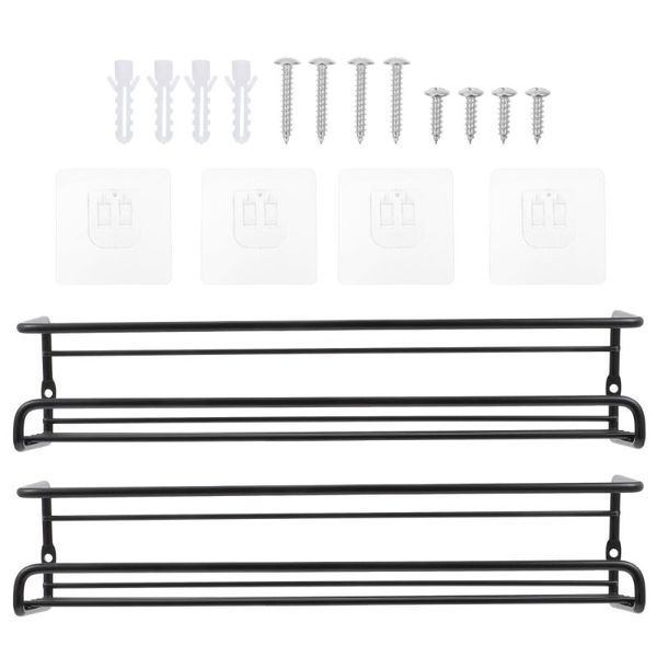 

hooks & rails 2pcs wall-mounted storage racks spice organizers (black)