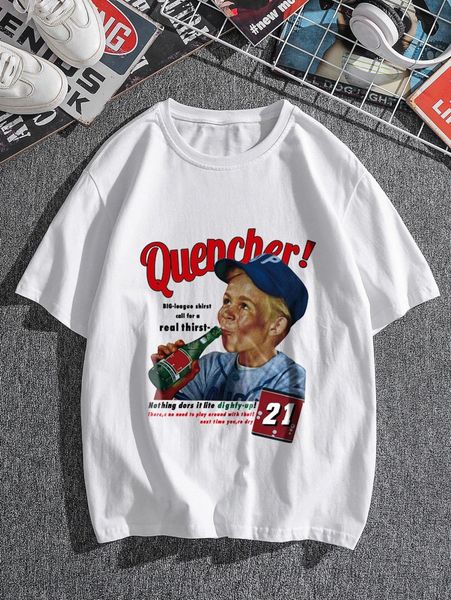 

men figure and letter graphic drop shoulder tee y4hl#, White;black