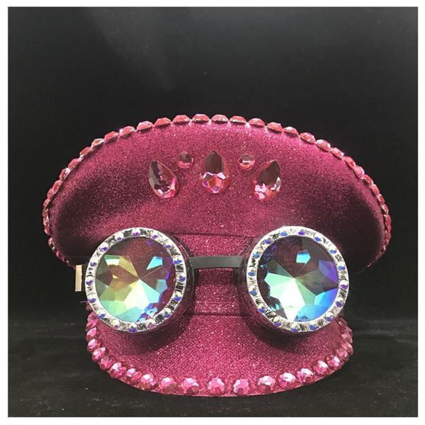 

berets steampunk 2021 women fashion pink hat with metal classes performance military captain club, Blue;gray