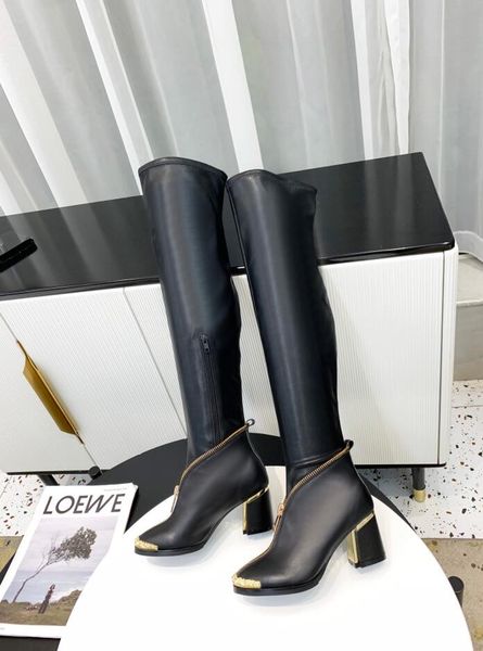 

high boot luxury design women leather side zipper design metal pattern decoration martin booties comfortable thick heel ankle boottem, Black