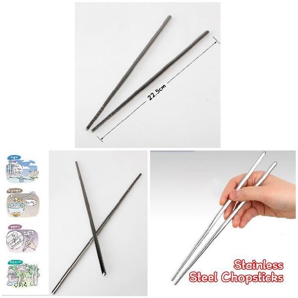 

pair stainless steel chopsticks non-slip reusable chopstick home kitchen sticks hy99