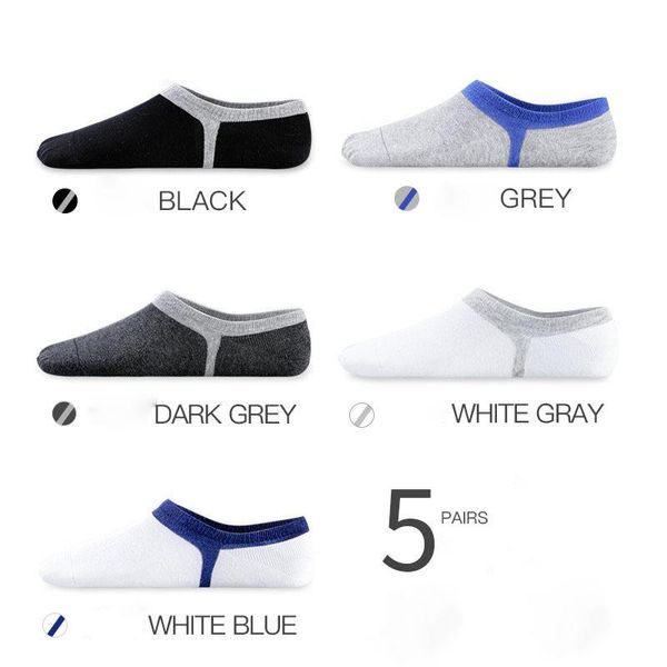 

men's socks 5 pairs of fashion thin pure color deodorant shallow mouth invisible breathable sweat-absorbent non-slip boat, Black