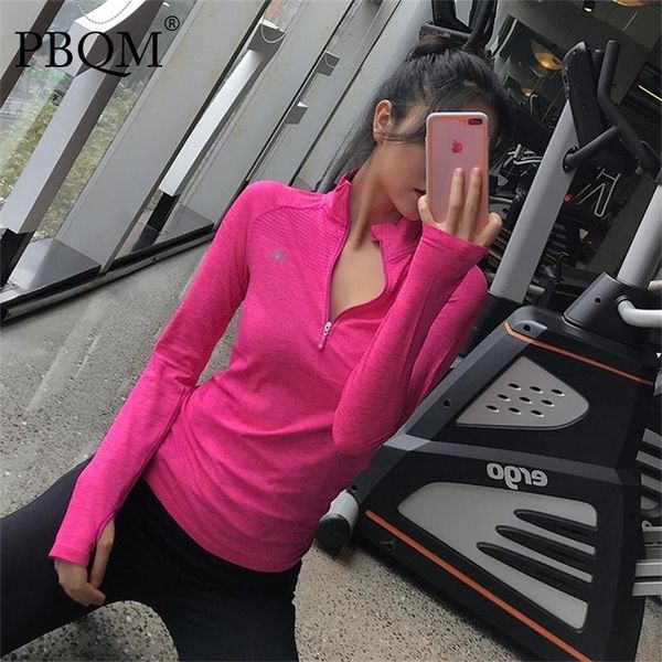 

yoga outfit pbqm 2021 autumn and winter clothes women's semi zipper elastic professional running long sleeve slim fitness 6t2148