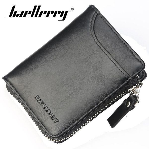 

wallets baellerry wallet pu leather solid men short black zipper porta organizer handbag coin pocket note compartment, Red;black