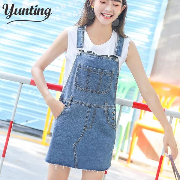 

women girls casual vintage wash denim overall suspender jean circle skirts, Black