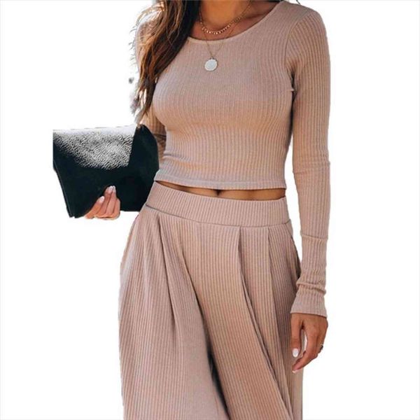 

fashion trend long sleeved womens pants trousers suit autumn exposed navel loose elastic wide leg casual outfits, White