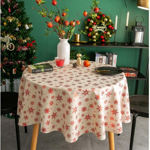 

table cloth tablecloth christmas dinning cotton linen japanese red gilded snowflake print xmas party round cover home decoration