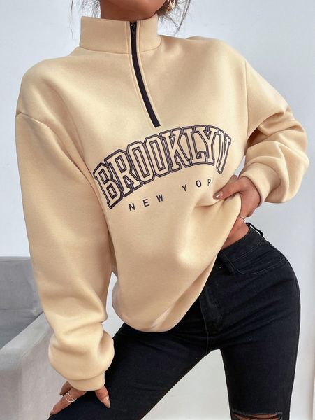 

letter graphic half zip drop shoulder sweatshirt b06y#, White;black