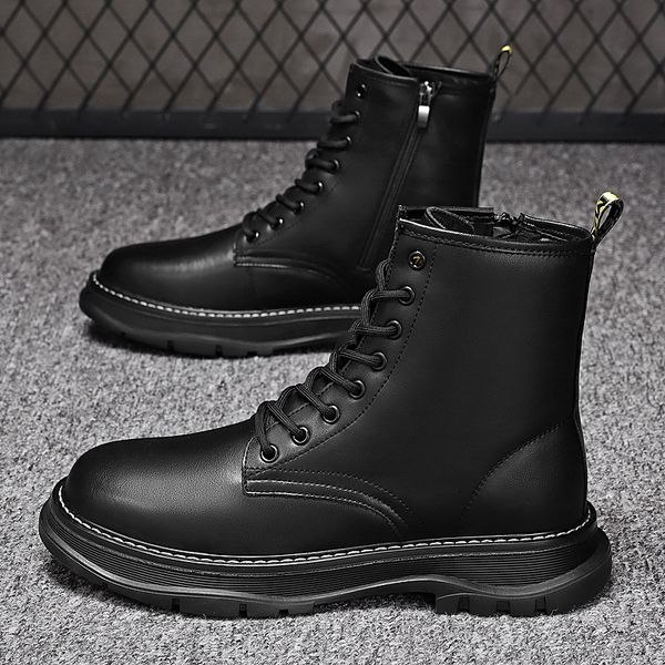 

special combat 2021 new winter american locomotive waterproof leather boots men's inner raised thick soled martin, Black
