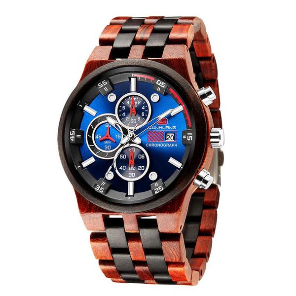 

wristwatches 2021 fashion mens watches big dial military quartz watch wood waterproof sport chronograph men waches, Slivery;brown