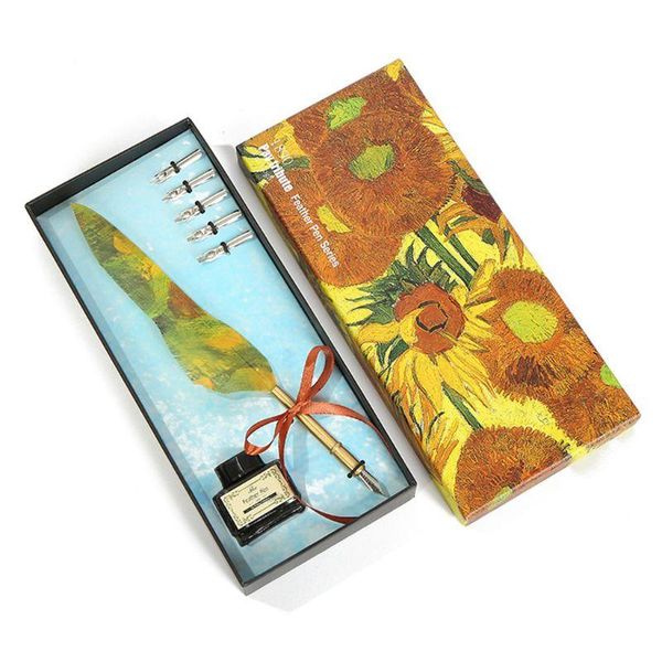 

set oil painting retro vintage calligraphy feather dip pen quill fountain pens w91a