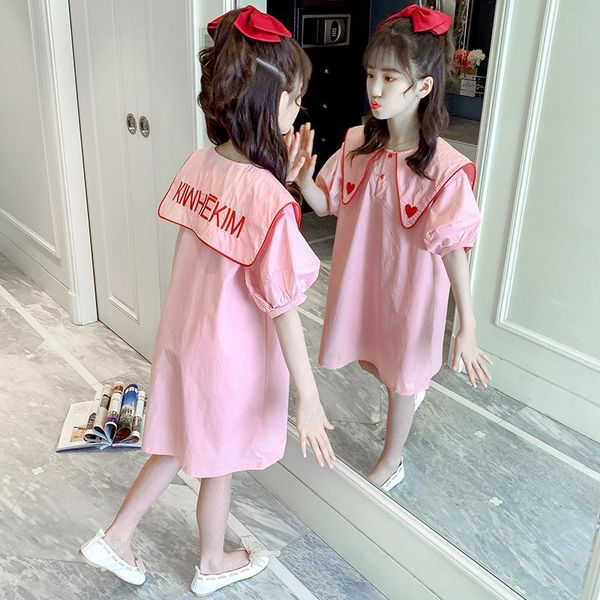 

clothing sets baby girl summer pink collar dress bubble sleeve cute, White