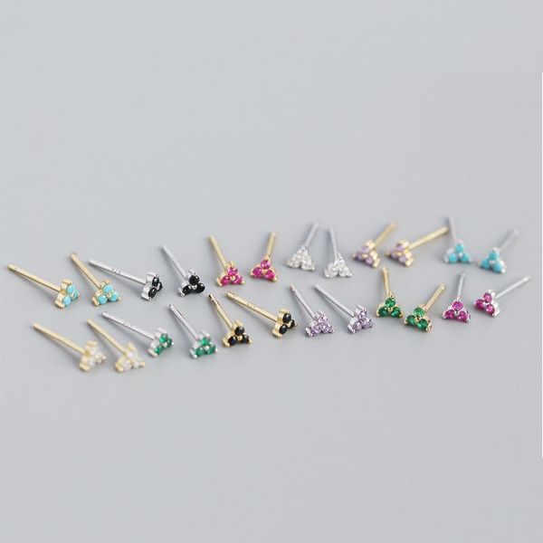 

stud 925 sterling silver earring fashion mini geometric zircon triang horse eye cute small simple woman girl ear jewelry, Golden;silver