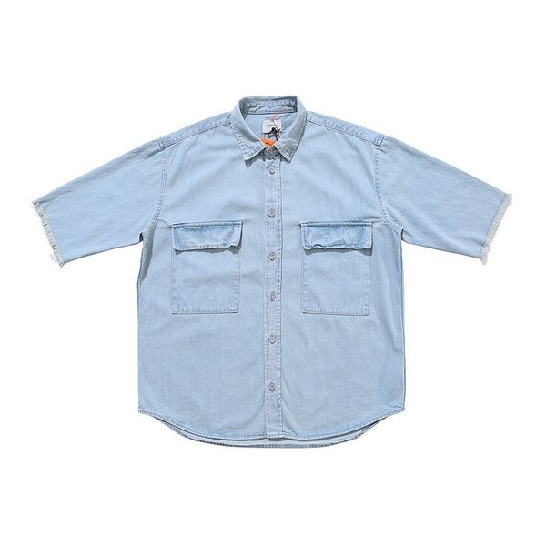 

high street fog fashion brand season 6 main line milled wash denim men's youth short sleeve shirt, White;black
