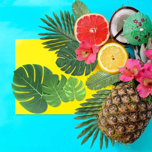 

decorative flowers & wreaths 1set summer tropical party artificial palm leaves hawaiian luau supplies jungle beach theme decoration home dec