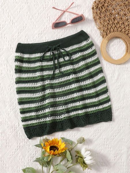 

striped knit cover up skirt k1nv#, White;black