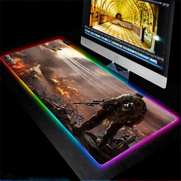 

mouse pads & wrist rests mrglzy sniper rgb big pad movie small gaming accessories led rubber waterproof carpet xxl painted desk mat 40x90cm