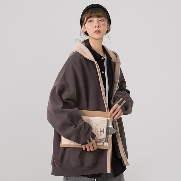 

women's jackets cmaz 2021 autumn winter thick coats for women large hoody fake two-piece hooded coat and, Black;brown