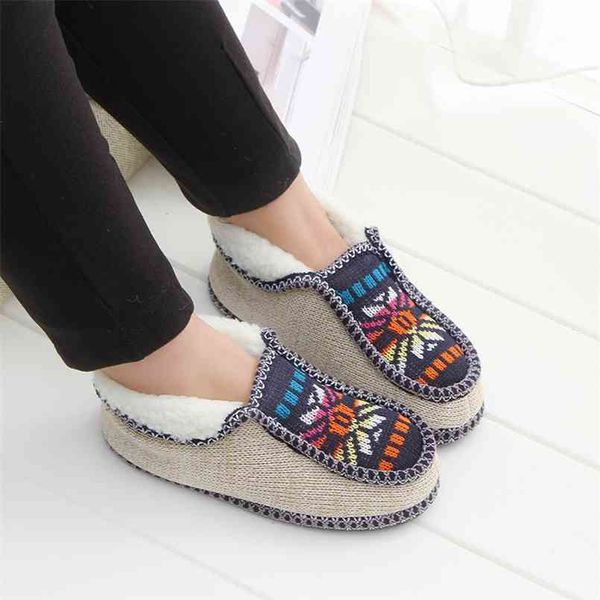 

plush slippers winter warm sun flower knitted home soft bottom cotton women shoes indoor woman 210914, Black