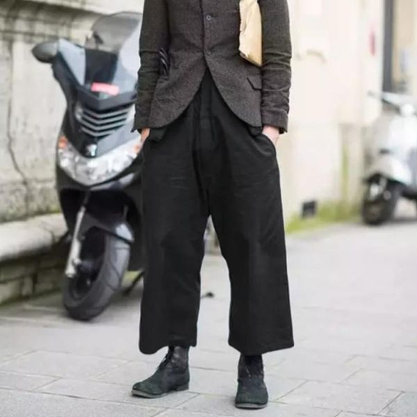 

men's pants high waist personalized wide leg straight trendy versatile octuple 2021 autumn hanging crotch trousers, Black