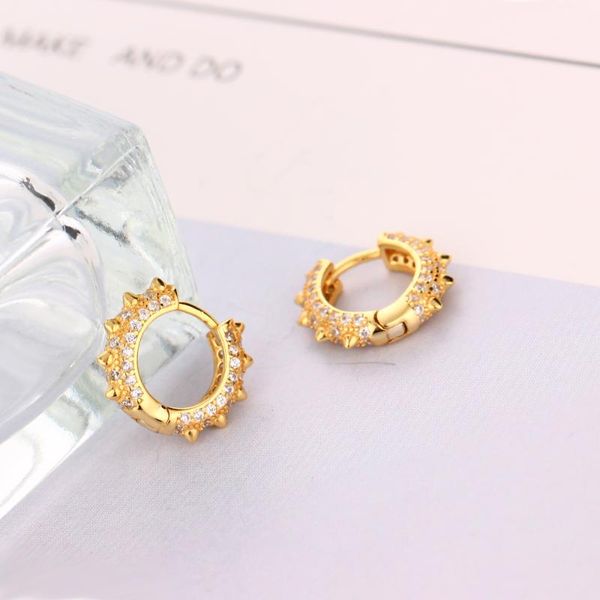 

hoop & huggie pure 925 silver small punk rivet mix zircon bead earring piercing pendientes boucles doreilles brinco for women 2021 trends, Golden;silver