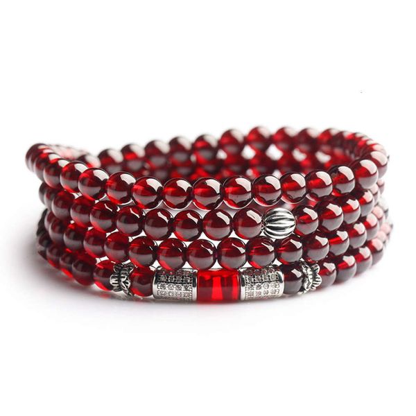 

chengshi red garnet bracelet with 925 silver accessories, Black