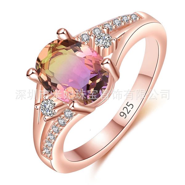

hand multicolored crystal micro set zircon with rose simple ring ornament, Silver