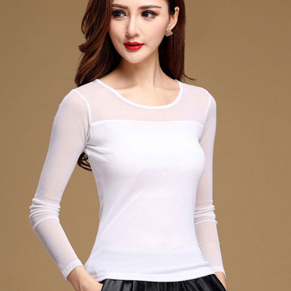 

designs women mesh spring autumn fashion casual stretch long sleeve blouse shirt elegant for women blusas arrivals xs, White