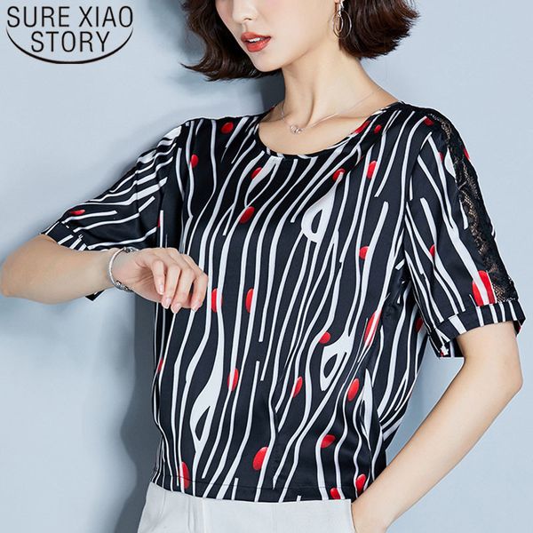 

fashion and printing chiffon women short shirts plus size 4xl shirt female o-neck blouse 3588 50 210415, White