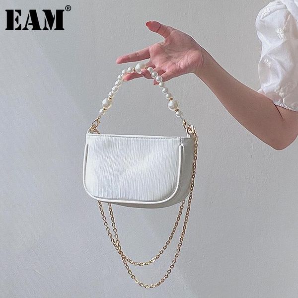 

evening bags [eam] women vintage pearl chain handbag pu leather personality all-match crossbody shoulder bag fashion tide 2021 18a3917