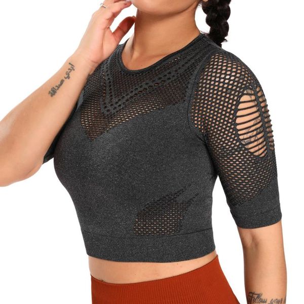 

yoga outfit summer hollowed out navel short-sleeved women's running fitness clothes breathable sportswear tank t-shirts