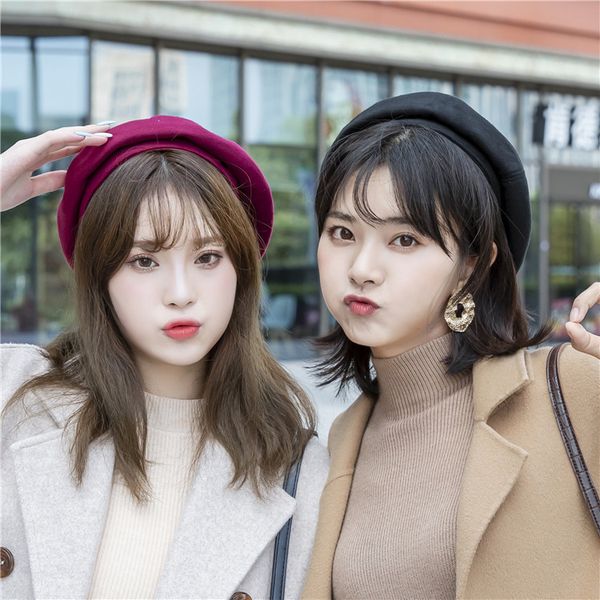 

black woollen hat children's net red classic flat foreign style fashionable adjustable versatile beret, Blue;gray